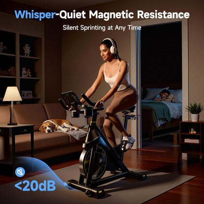 YPOO Exercise Bike, Adjustable Magnetic Resistance Stationary Bikes for Home Cardio with Exclusive App, Indoor Bike with 330lbs Weight Capacity Comfortable Seat, Tablet Mount and Fitness Courses