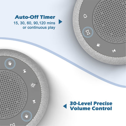 Buffbee Sound Machine & Alarm Clock 2-in-1, 18 Soothing Sound, 7 Night Light, Sleep Timer, Precise 30-Level Volume Control White Noise Machine