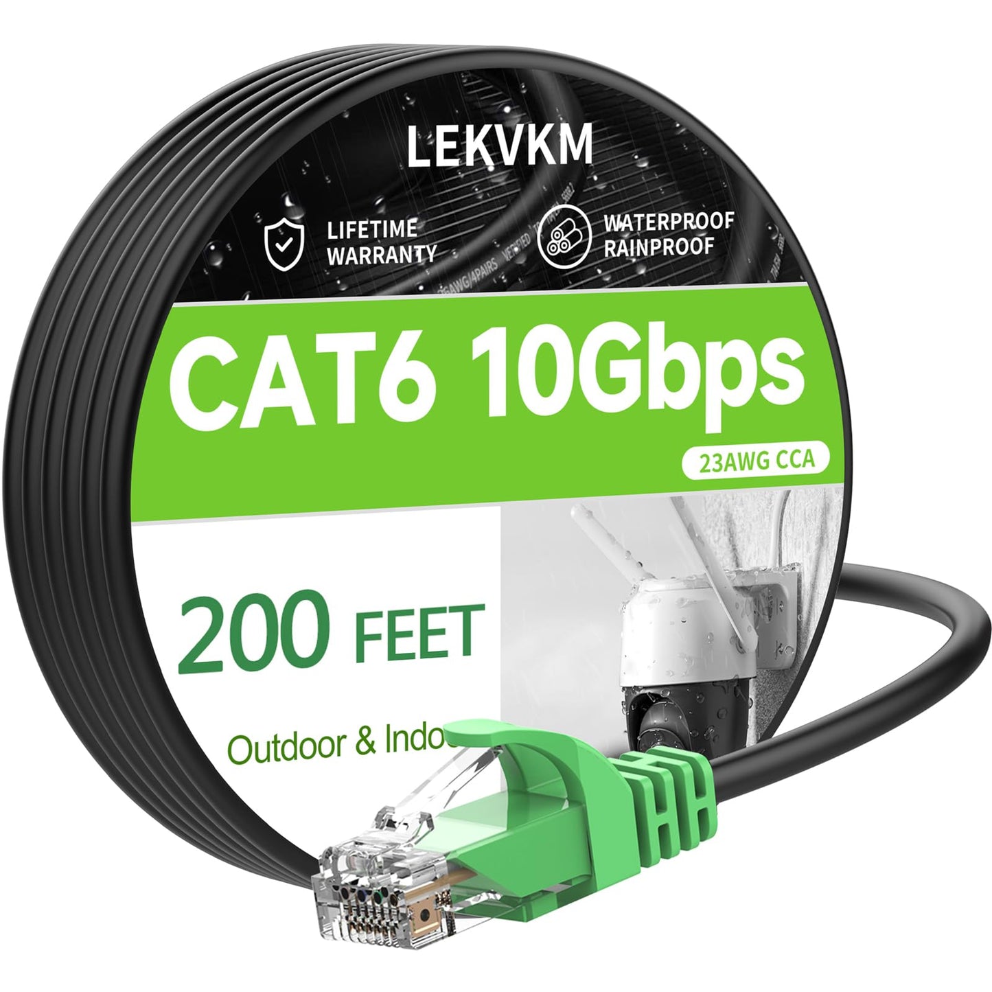 LEKVKM Cat 6 Ethernet Cable 200 ft High Speed 23AWG RJ45 Internet Cable for Outdoor & Indoor Support CAT6 Network Solid Black Computer LAN for PC，200Feet