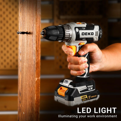 Power Drill Cordless: DEKO PRO Cordless Drill 20V Electric Power Drills Set Tool Drills Cord-less Set with Battery and Charger