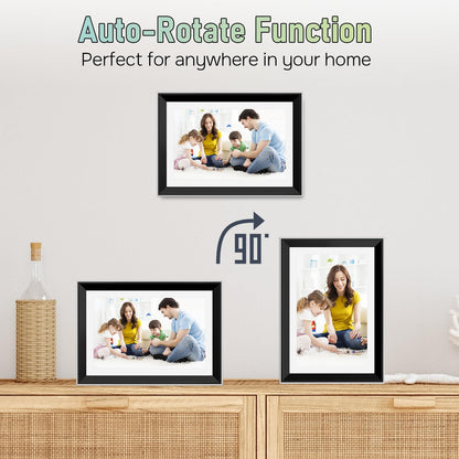 Digital Picture Frame WiFi 10.1 Inch Smart Digital Photo Frames with 1280x800 HD IPS Touch Screen Electronic Picture Frame Built in 16GB Share Photos Video via App, Auto-Rotate (32GB Card Include)