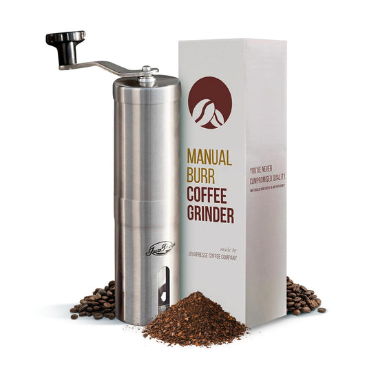 JavaPresse Manual Stainless Steel Coffee Grinder - 18 Adjustable Settings, Portable Conical Burr Grinder for Camping, Travel, Espresso - With Hand Crank