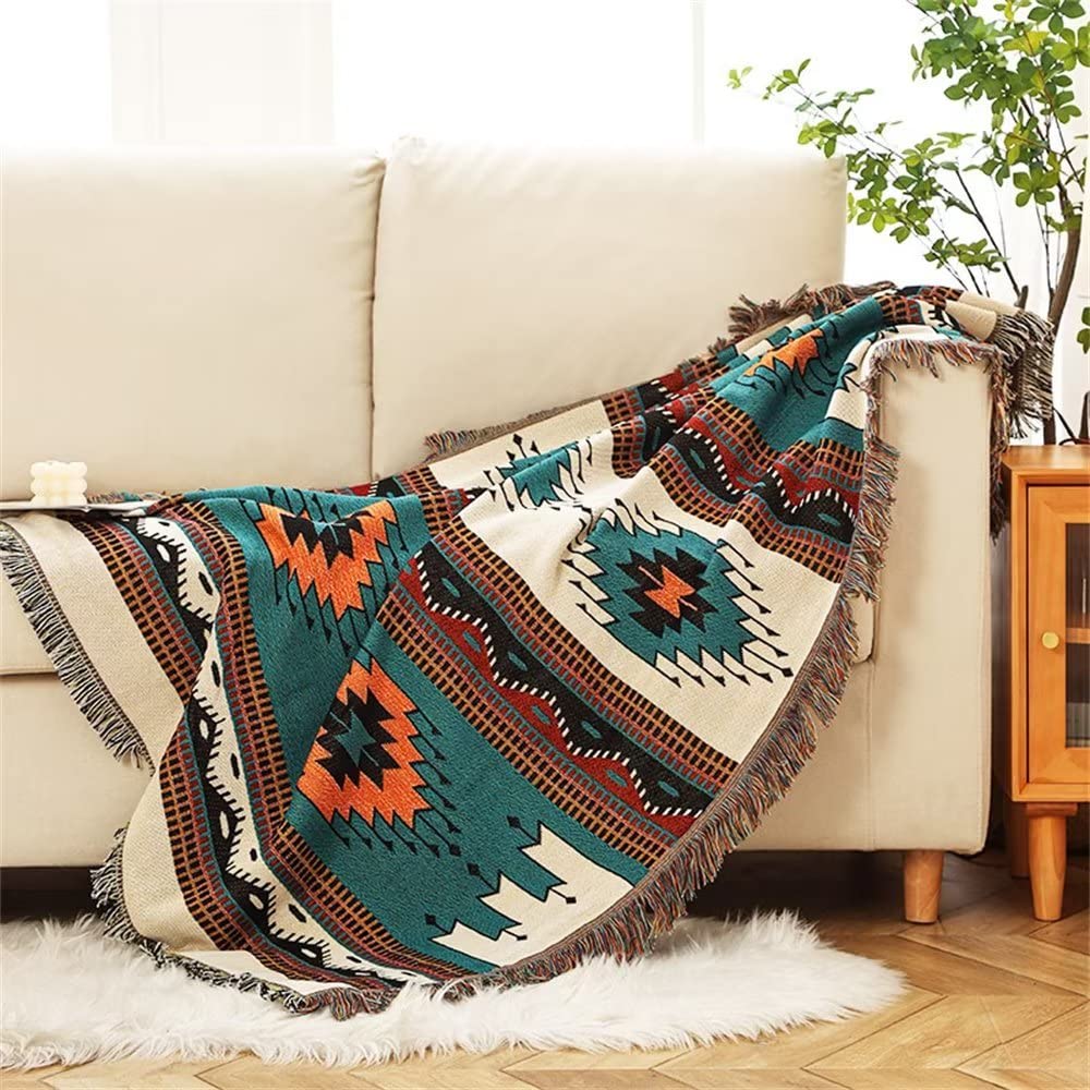Homesy Boho Throw Blankets Southwestern Bed Throws Cover Reversible Green Aztec Southwest Blanket for Couch Chair Sofa Home Outdoor Beach Car Tent Travel Camping 51"x63"