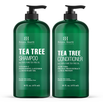 Botanic Hearth Tea Tree Shampoo And Conditioner Set | With 100% Pure Tea Tree Oil, For Itchy And Dry Scalp, Sulfate/Paraben Free | For Men And Women | 16 Fl Oz Each