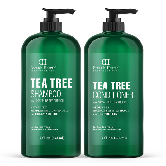 Botanic Hearth Tea Tree Shampoo And Conditioner Set | With 100% Pure Tea Tree Oil, For Itchy And Dry Scalp, Sulfate/Paraben Free | For Men And Women | 16 Fl Oz Each