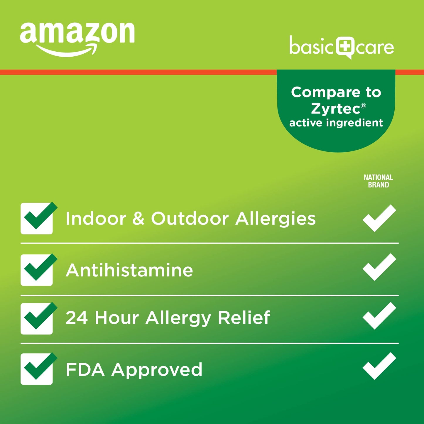 Amazon Basic Care 24 Hour Allergy Relief, Cetirizine Hydrochloride Tablets, 10 mg, 300 Count