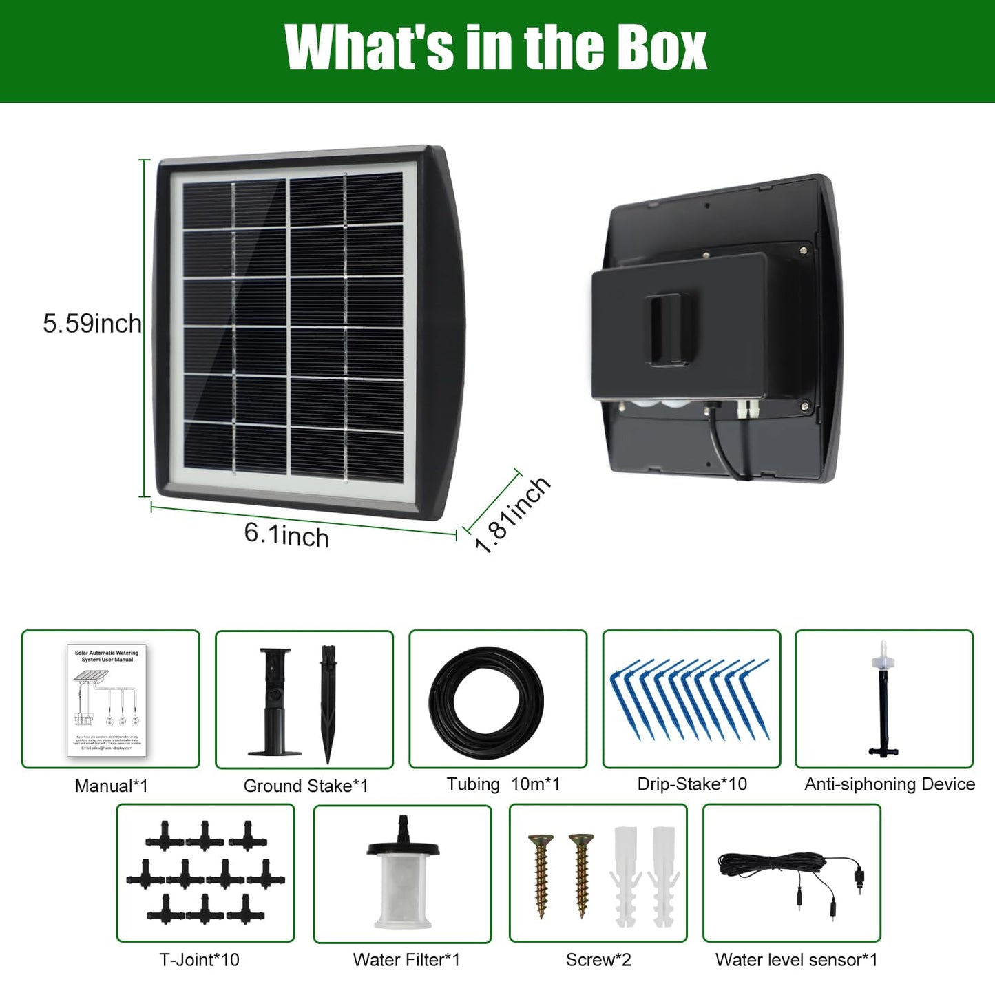 Solar Automatic Drip Irrigation Kit System, JIYANG Solar Powered Auto Easy DIY Watering Device Supported Pots Plants, 6 Timing Modes with Anti-Siphoning Device (Supported 10 Pots, 6Timing Modes)