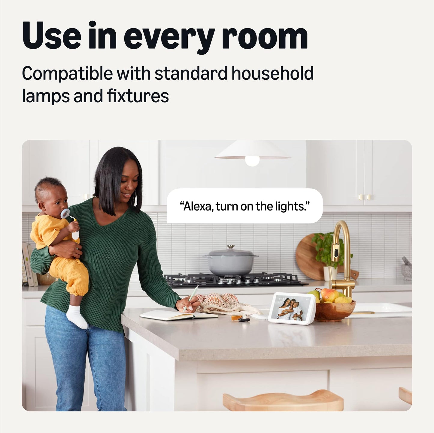 Amazon Basics Smart Indoor LED Light Bulb, Sunset-to-Midnight Activated, Works with Alexa Only, Tunable White, 7.5 W, 4-Pack