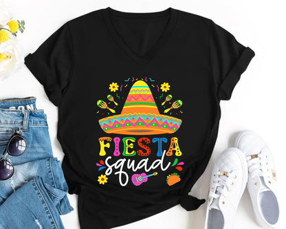 QAUN Cinco De Mayo Shirts for Women: Mexican V Neck Tshirt Let's Fiesta Tops Sombrero May 5th Tees(Black2, XX-Large)