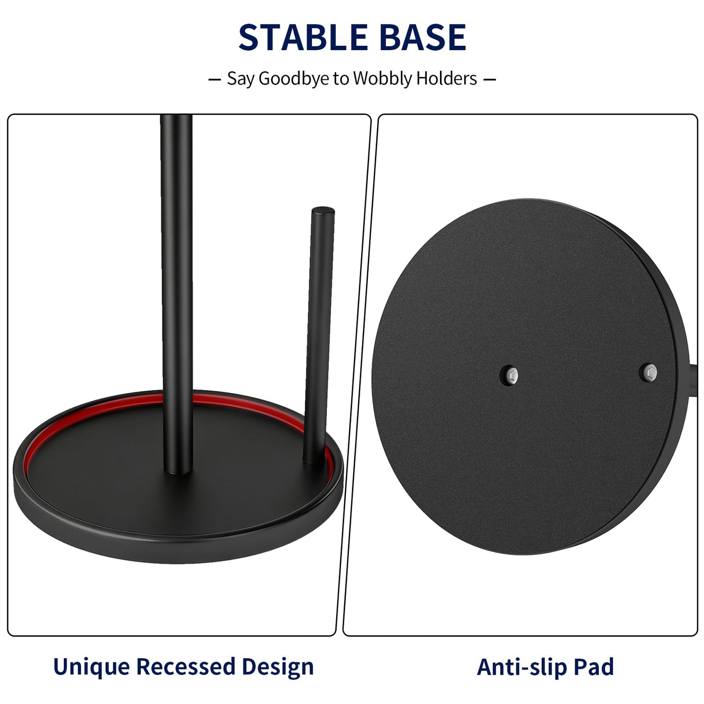 Jesginboo Paper Towel Holder Countertop, Black Kitchen Paper Towels Holder, Paper Roll Holder with Weighted Base