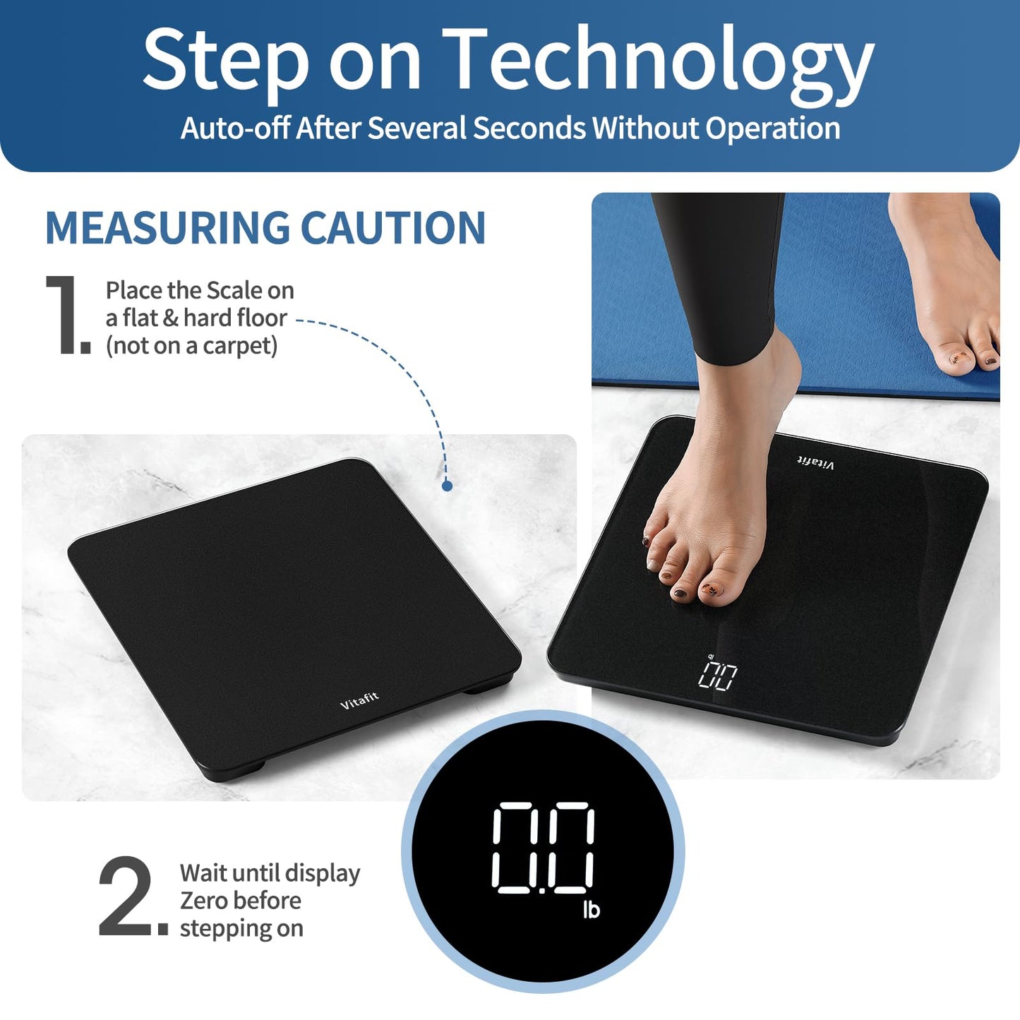 Vitafit Scale for Body Weight, High Precision by Weight Scale Professional Factory Since 2001, Bathroom Scale with LED and Step On, 3*AAA Batteries Included, 400lb/182kg, Spray Silver Black