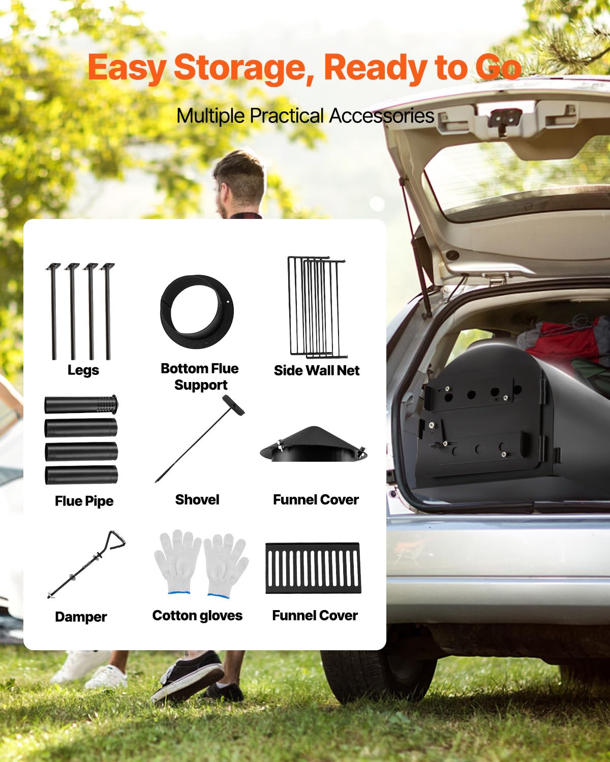 VEVOR 118" Camping Wood Stove, Portable Alloy Steel Tent Stove with 3000in³ Firebox, Outdoor Heating & Cooking Stove with Chimney Pipes & Gloves, Includes 8 Pipes for Efficient Heating