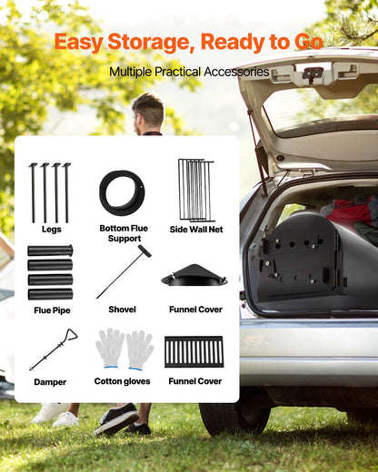 VEVOR 118" Camping Wood Stove, Portable Alloy Steel Tent Stove with 3000in³ Firebox, Outdoor Heating & Cooking Stove with Chimney Pipes & Gloves, Includes 8 Pipes for Efficient Heating