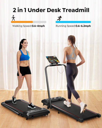 Acezoe Walking Pad Treadmill with Incline, 2 in 1 Folding Treadmills for Home Small Office, 300lbs Portable Compact Under Desk Treadmill with LED Display and Apps