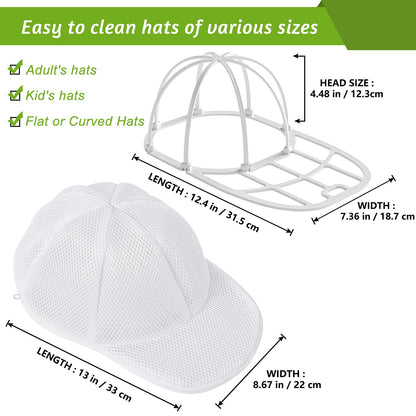 Eiito Hat Washer Cage Hats Cleaner, Hat Washer for baseball caps for Washing Machine or Dishwasher, Ball Cap Washer Frame for Flat & Curved Hats.2-Pack White