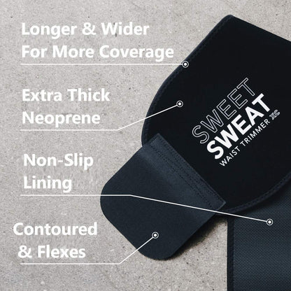 Sweet Sweat Waist Trimmer 'Xtra-Coverage' Belt | Premium Waist Trainer with More Torso Coverage for a Better Sweat! (Medium)