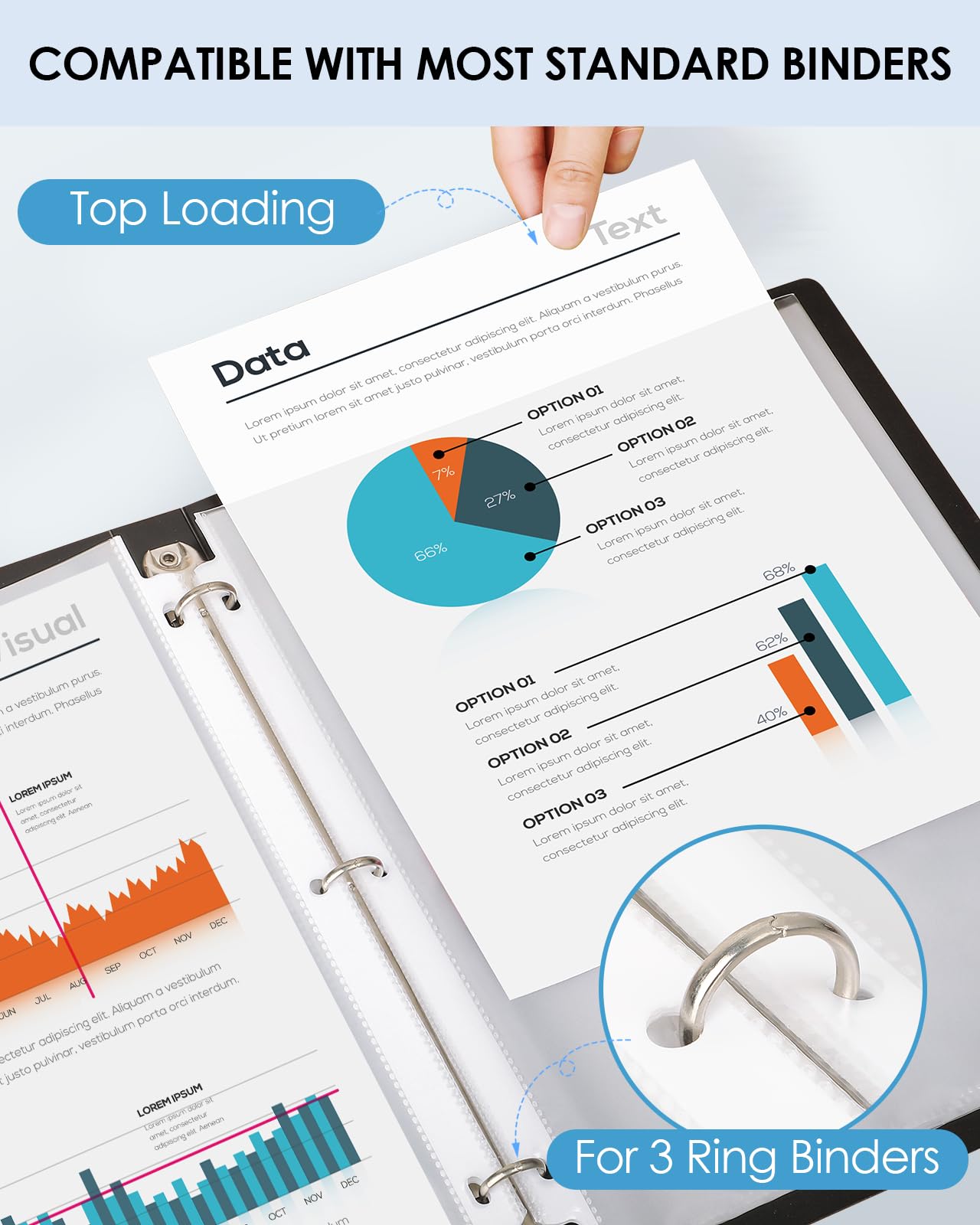 KTRIO Sheet Protectors 8.5 x 11 inch, Clear Page Protector for 3 Ring Binder, Plastic Sleeves for Binders, Top Loading Paper Sheets Document Sleeve Letter Size, Office & Home, 50 Pack