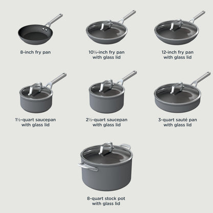 Ninja, Cookware, 12-Piece Cookware Set, Fry Pan, Sauce Pan, Sauté Pan, Glass Lid, Stock Pot, Foodi NeverStick Premium, Hard-Anodized, Nonstick, Oven Safe, Durable Pans, Slate Grey, C39800