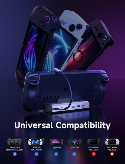 JSAUX Upgraded Docking Station 4K@120Hz for Steam Deck OLED/ROG Ally X/Legion Go (S)/MSi Claw, 6-in-1 Steam Deck Dock with HDMI 2.1, Gigabit Ethernet, 3 USB 3.0, 100W Charge for Steam Deck LCD-HB0603