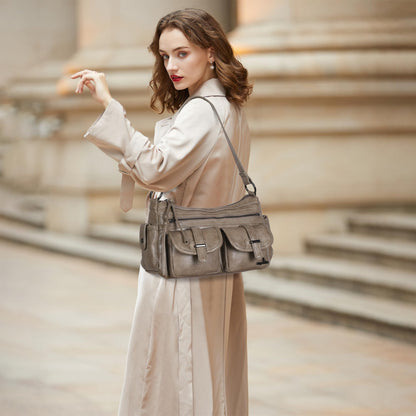 Angel Kiss Hobo Purses for Women Crossbody Shoulder Bag Ladies Multi Pocket Handbags with Adjustable Shoulder Strap,Khaki