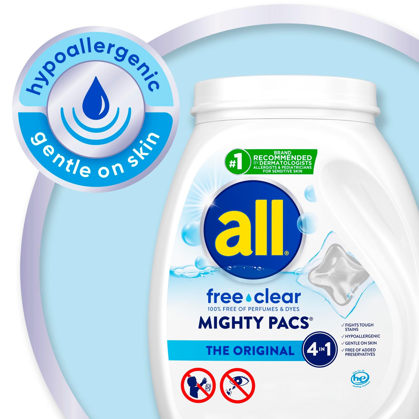 all Unit Dose Laundry Detergent, Mighty Pacs, Free Clear, 132 Count