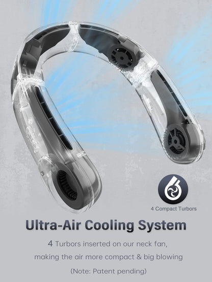 ChillGo Neck Fan - 4 Turbo Foldable Portable Fans - Personal Bladeless Fan 5200mAh with Strong Airflow, Neck Fans that Blow Cold Air with 4 Vent Small Mini Fans Wearable Cooling Fan for Travel Outdoor