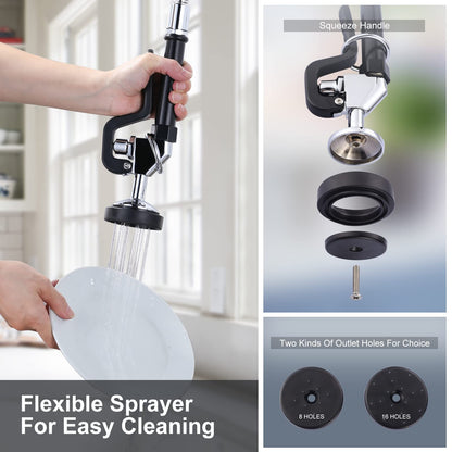 iVIGA Commercial Kitchen Faucet Wall Mount with Pre-Rinse Sprayer 8 Inch Center Wall Mount Kitchen Sink Faucet with 9.6" Add-on Swing Spout 25" Height Faucet with Pull Down Spray