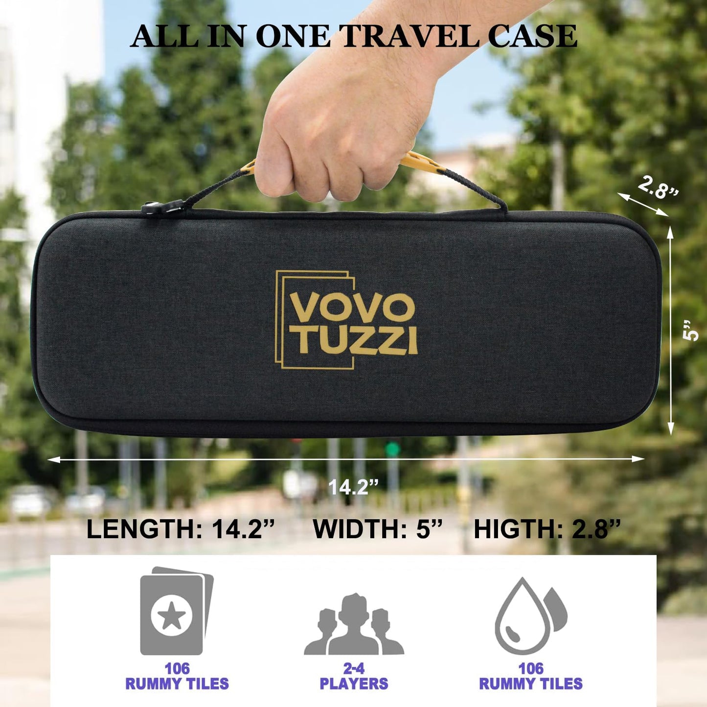 Rummy Cube Game Original, 106 Rummy Tiles Game Set, with 4 Racks/Trays& 160 Rummy Tiles,with One Zipper Box, Travel & Family Board Game for Adults and Kids