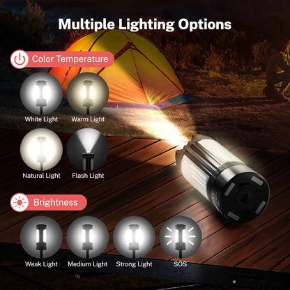 OGERY Rechargeable 10000mAh Camping Light with Stand 6.5 ft Max Height, Cordless Work Light with 3 LED Lamp Heads, 2200 Lumens Dimmable Magnetic Emergency Flashlight with Detachable Tripod, Black