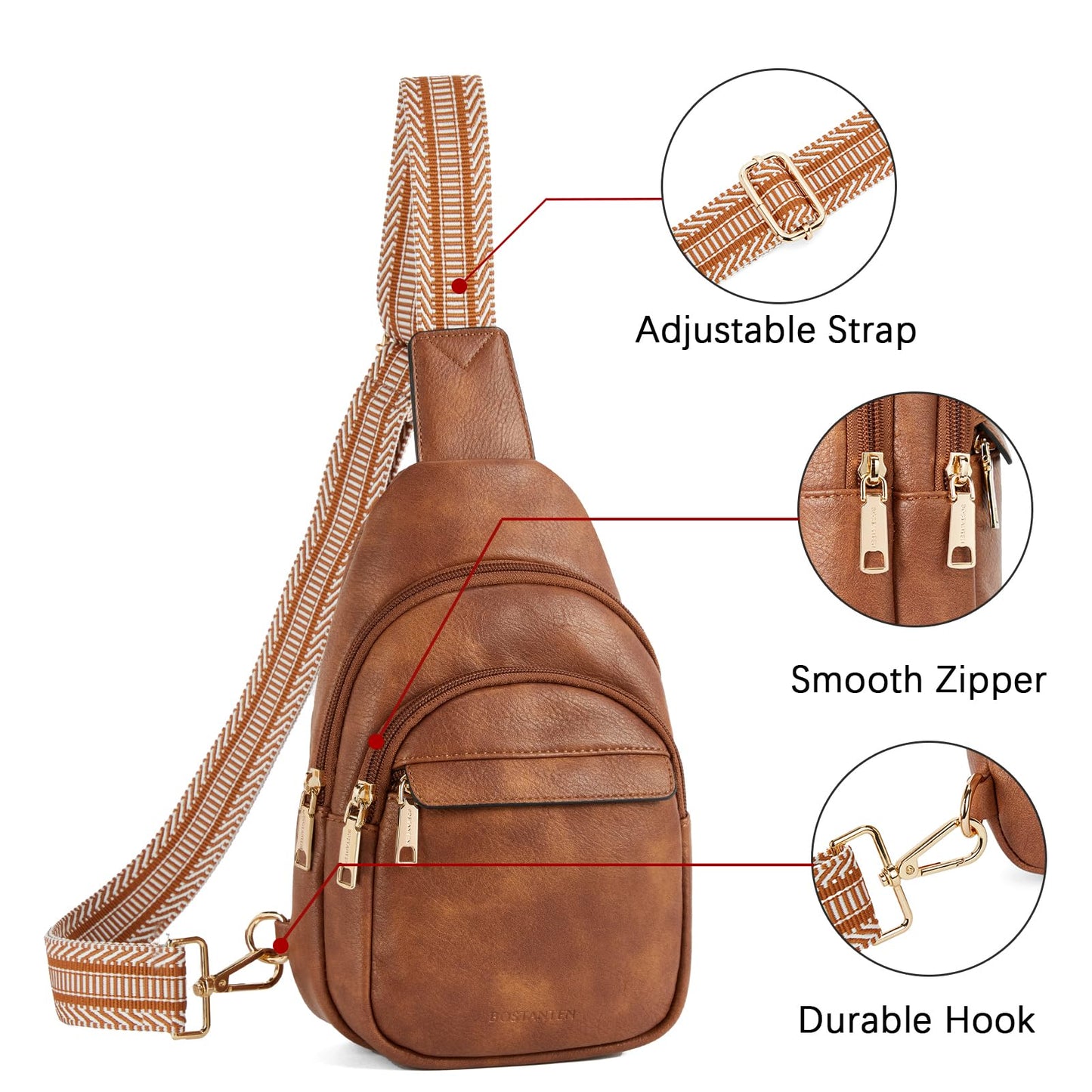 BOSTANTEN Small Sling Bag for Women Leather Crossbody Bags Fanny Pack Chest Bag for Travel, Brown