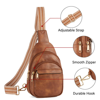 BOSTANTEN Small Sling Bag for Women Leather Crossbody Bags Fanny Pack Chest Bag for Travel, Brown