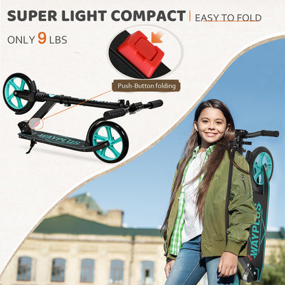 WAYPLUS Aquas Kick Scooter for Kids, Teens & Adults - Foldable, Lightweight, 8-Inch Non-Slip Deck, ABEC9 Bearings, Adjustable Height, Lifetime Service