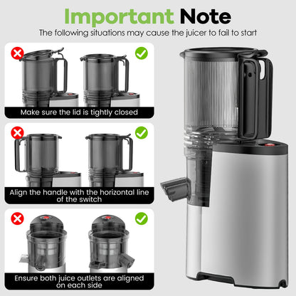 Cold Press Juicer, 5.8" Wide Feed Chute Juice Extractor Machine with 400W, High Juice Yield, Slow Masticating Juicer for Whole Vegetables & Fruits, Metallic Silver