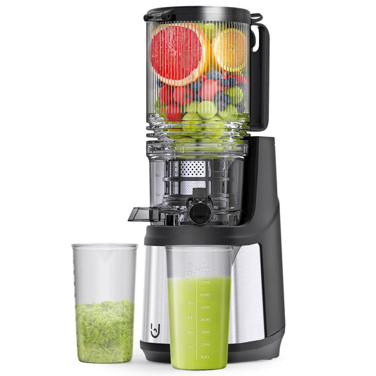 Masticating Juicer, 350W Slow Cold Press Juicer with 5.8" Extra-Large Feeding Chute, Juicer Machines for Whole Fruits and Vegetables, Easy to Clean with Brush