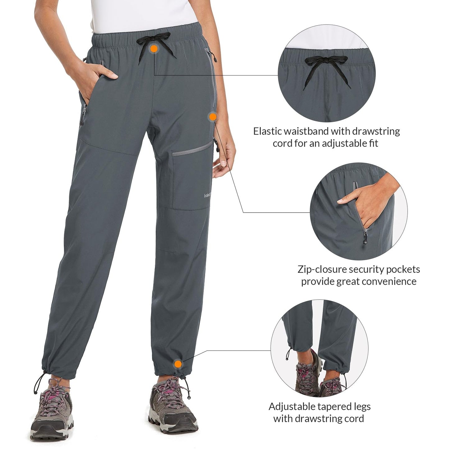 BALEAF Women's Hiking Pants Quick Dry Water Resistant Lightweight Joggers Pant for All Seasons Elastic Waist Deep Gray Size M