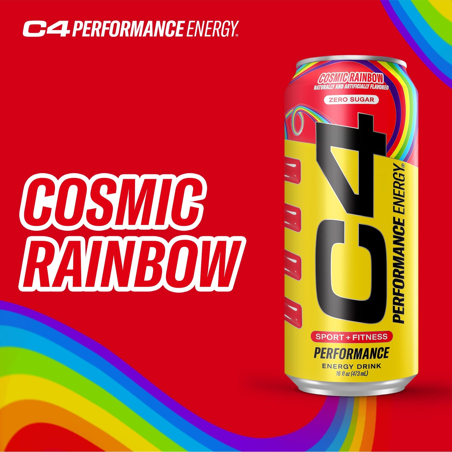 Cellucor C4 Performance Energy Drink | Cosmic Rainbow | Zero Sugar Carbonated Preworkout Energy | 200mg Caffeine with Beta Alanine | 16 Fl Oz (12 Pack), Packaging May Vary