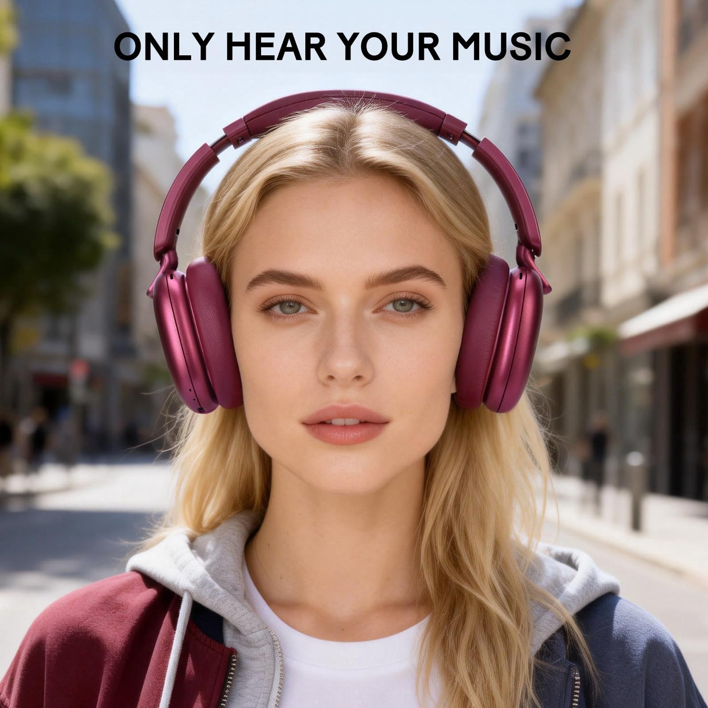 RORSOU C6 Active Noise Cancelling Headphones, Wireless Over Ear Bluetooth Headphones, 60H Playtime, Lightweight Folding Deep Bass Comfort Fit Ear Cups Headset with Mic for iPad/Travel/PC/Home Red