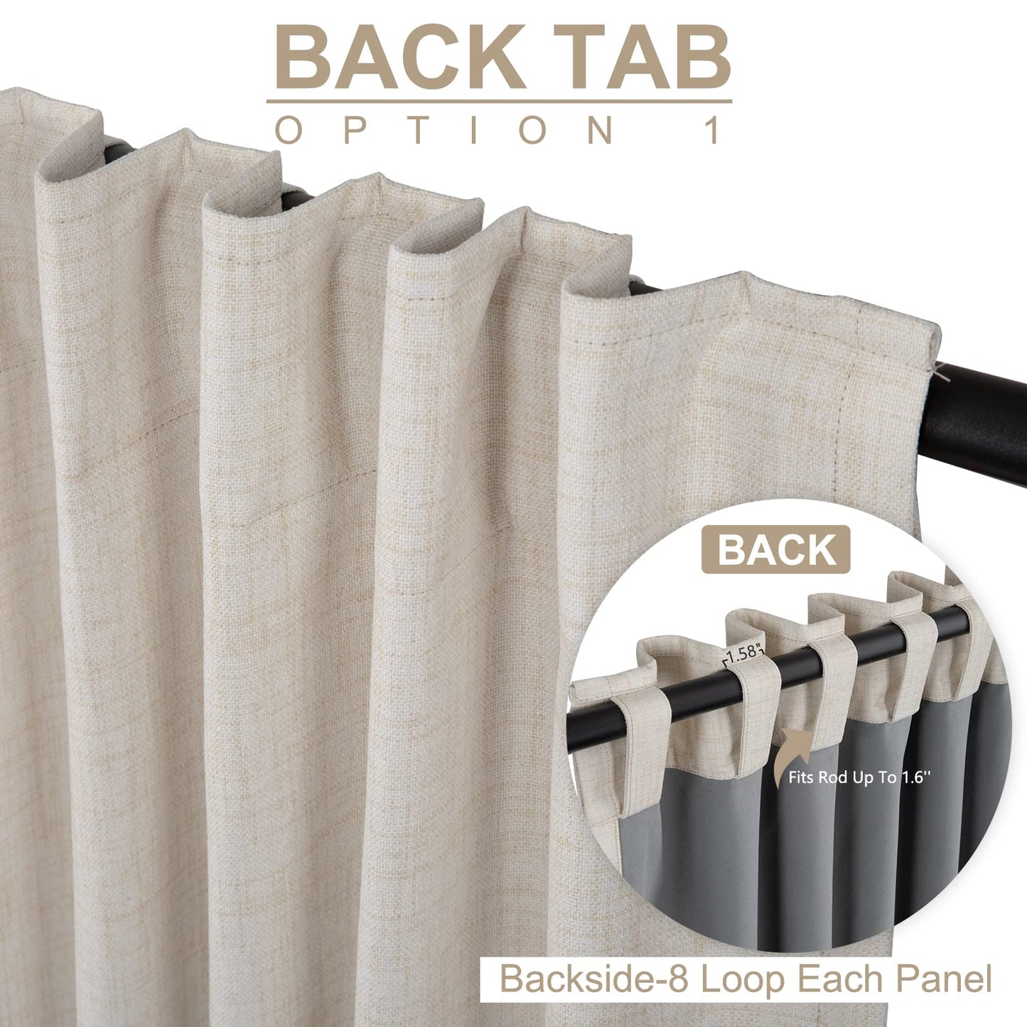 100% Blackout Shield Linen Blackout Curtains for Bedroom 84 Inches Long, Back Tab/Rod Pocket Living Room Drapes, Thermal Insulated Blackout Curtains 2 Panels Set, 50" W x 84" L, Cream