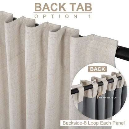 100% Blackout Shield Linen Blackout Curtains for Bedroom 84 Inches Long, Back Tab/Rod Pocket Living Room Drapes, Thermal Insulated Blackout Curtains 2 Panels Set, 50" W x 84" L, Cream