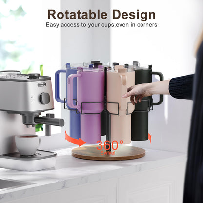 Yeuslor Water Bottle Organizer for Stanley 40 oz Tumbler with Handle, Rotatable Stanley Cup Organizer Holder, Kitchen Organizers and Storage for Stanley Cup Accessories, Wooden Base(Black)