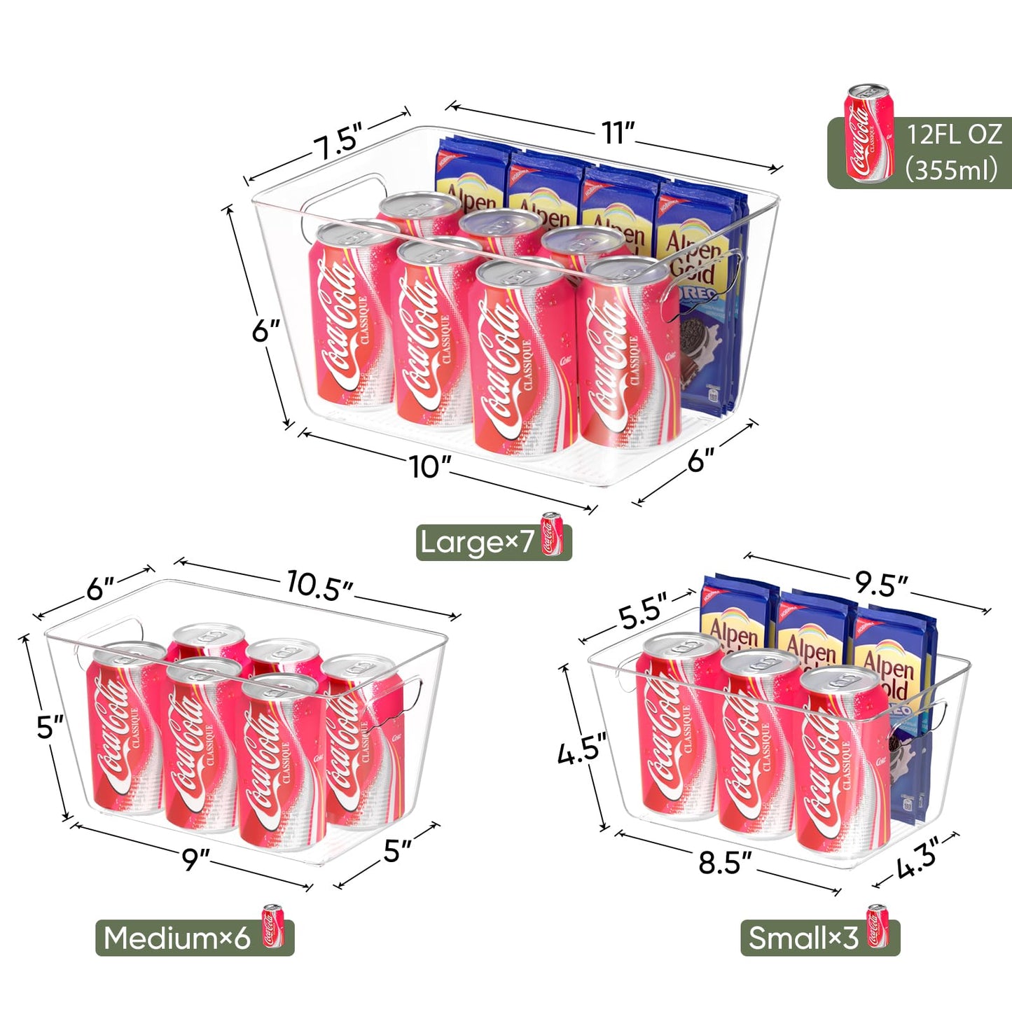 BALEINE Clear Plastic Storage Bins, Pantry Organization, BPA Free Stackable Refrigerator Organizers and Storage with Handles for Kitchen Fridge Cabinet Bathroom (4PK, 10.5x6x5)