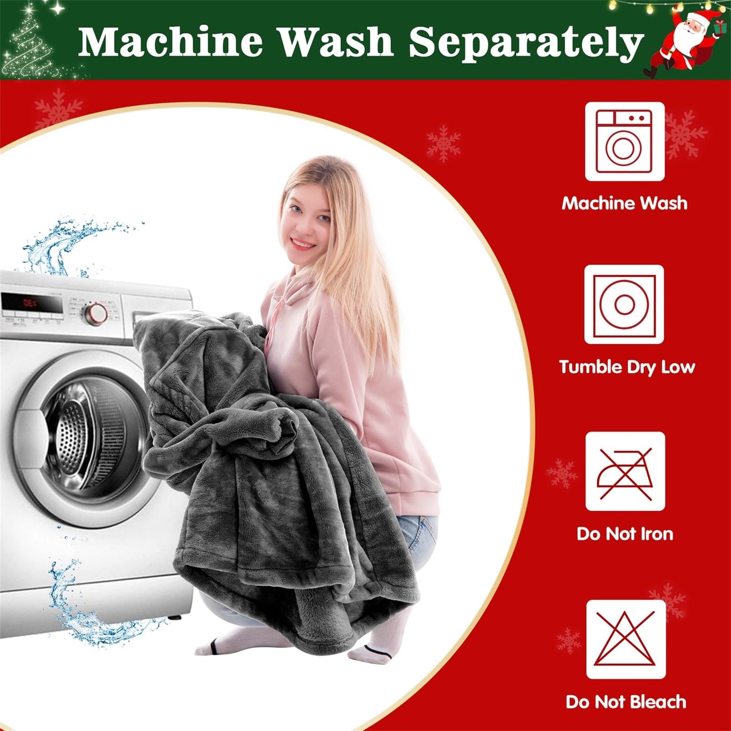 Waitu Wearable Blanket Sweatshirt Gifts for Women and Men, Warm and Cozy Giant Blanket Hoodie, Thick Flannel Blanket with Sleeves and Giant Pocket - Dark Gray