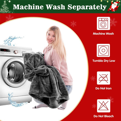 Waitu Wearable Blanket Sweatshirt Gifts for Women and Men, Warm and Cozy Giant Blanket Hoodie, Thick Flannel Blanket with Sleeves and Giant Pocket - Dark Gray