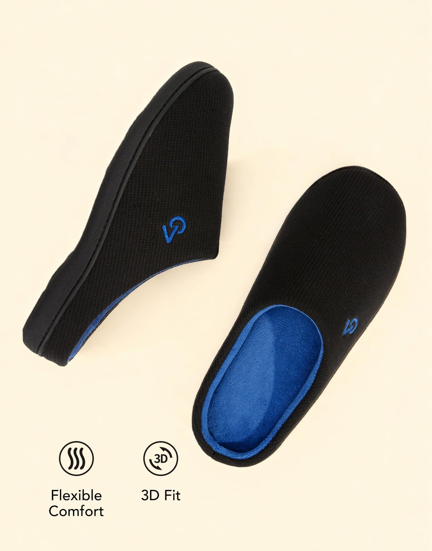 VeraCosy Men's Two-Tone Memory Foam House Slippers Indoor Outdoor Durable Rubber Sole (Blue,9-10 US)