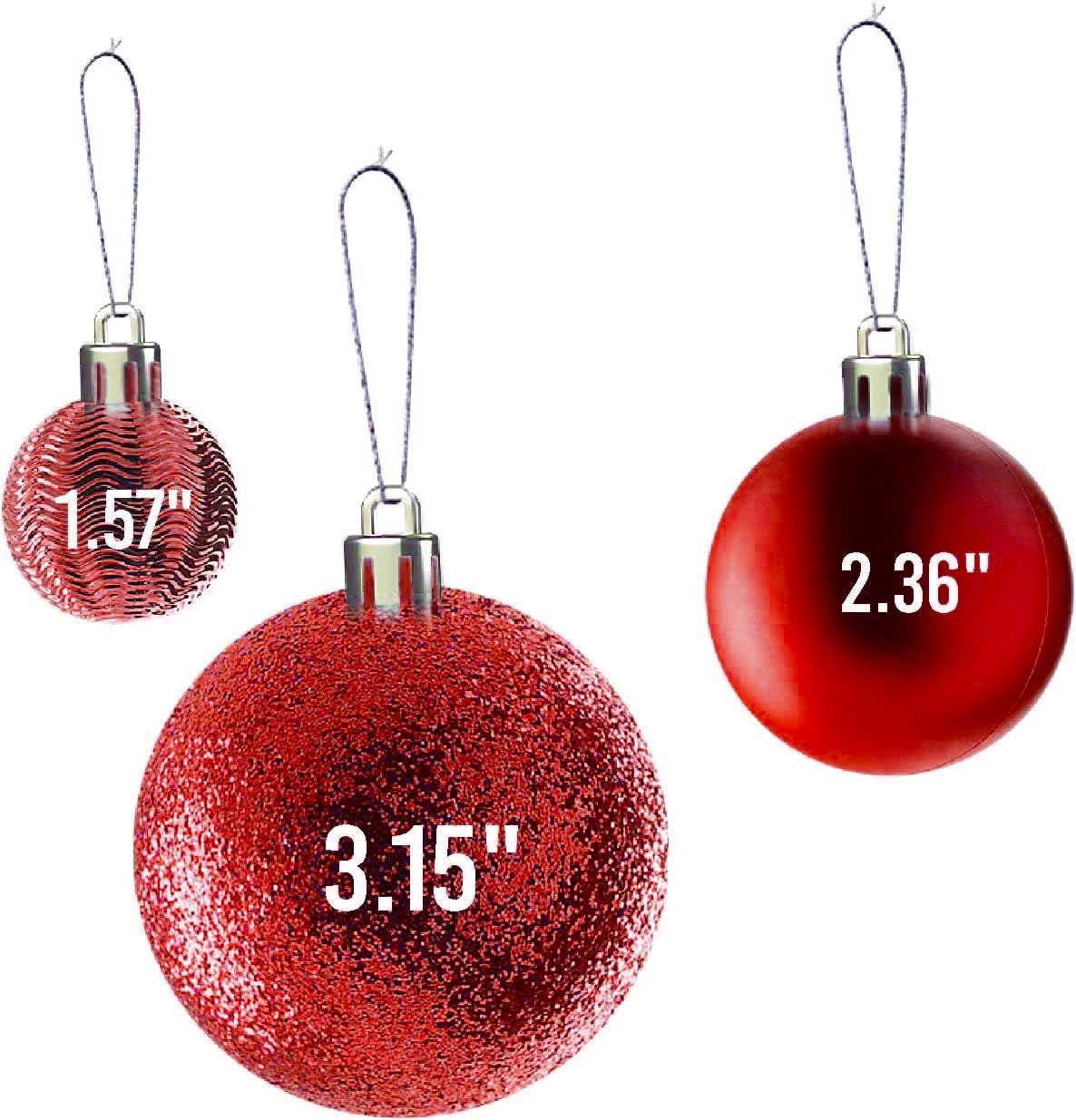 Prextex 36pc Shatterproof Christmas Ball Ornaments - Red, 6 Styles in 3 Sizes, with Hanging Loops for Tree, Wreath, Party Decor