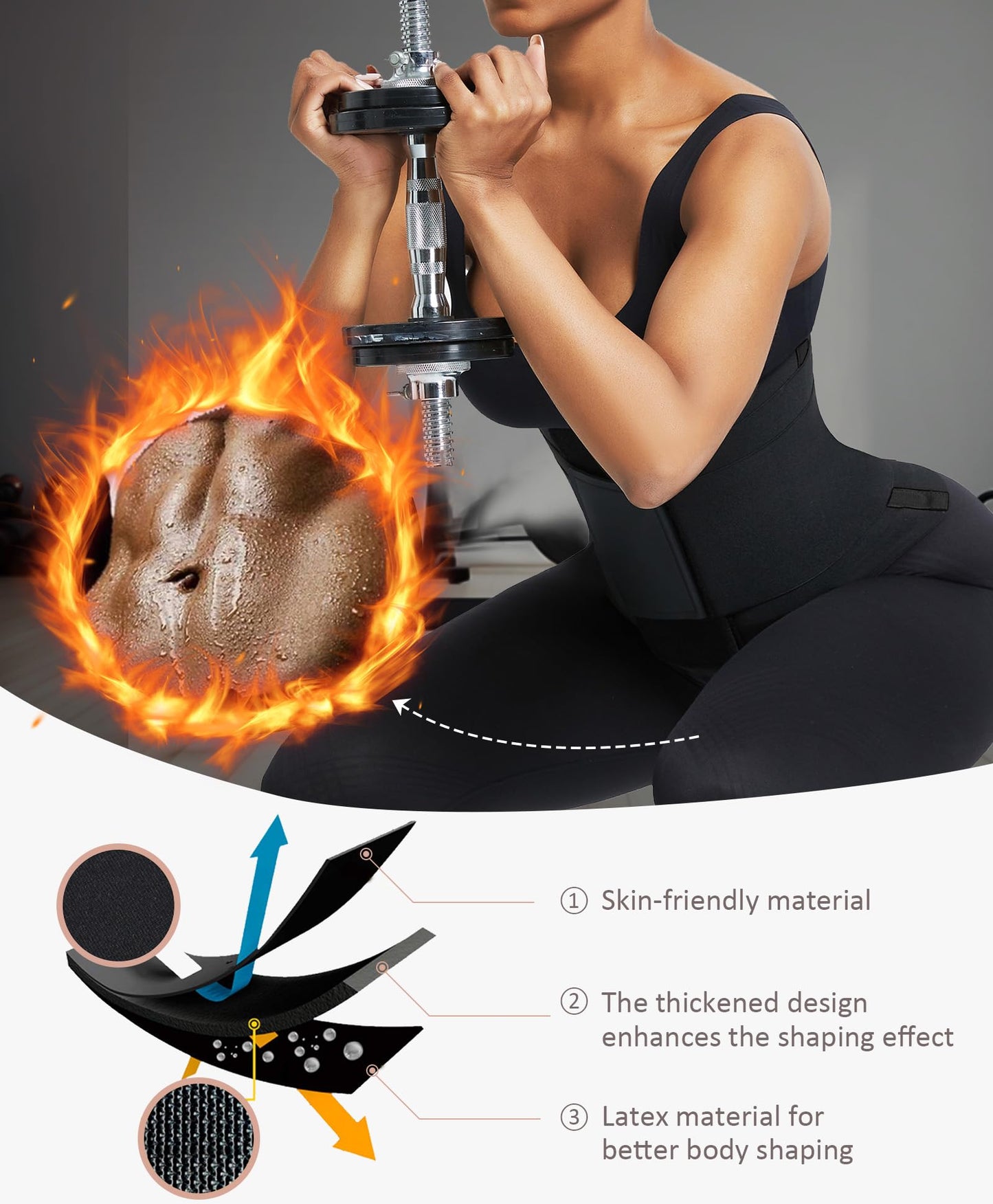 FeelinGirl Corset Perspiring Workout Waist Trainer Corset Trimmer Belt for Women Tummy Control Black M