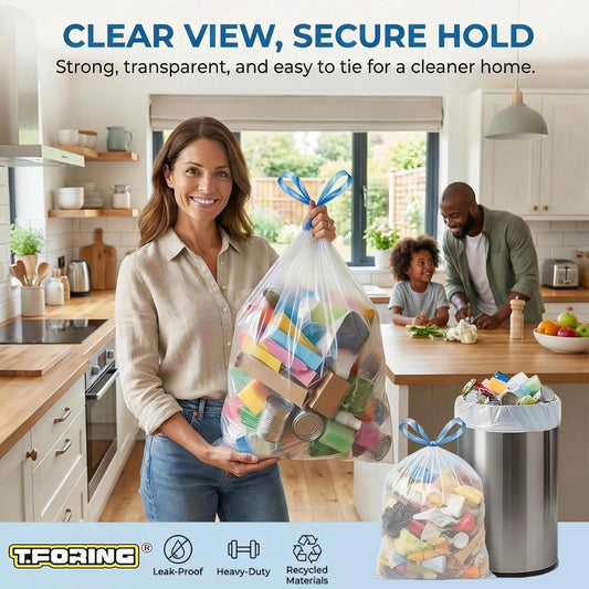 T.FORING 13 Gallon Trash Bags Drawstring 120 Count, 1.7 Mil Thick White Garbage Bags, Easy-Dispense Roll for Kitchen & Household Use, Resists Tears, Leaks and Punctures