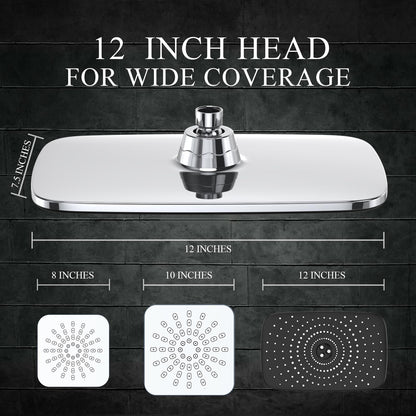 Veken 12 Inch High Pressure Rain Shower Head Combo with Extension Arm- Wide Rainfall Showerhead with 6 Handheld Water Spray - Adjustable Dual Showerhead with Anti-Clog Nozzles - Silver Chrome