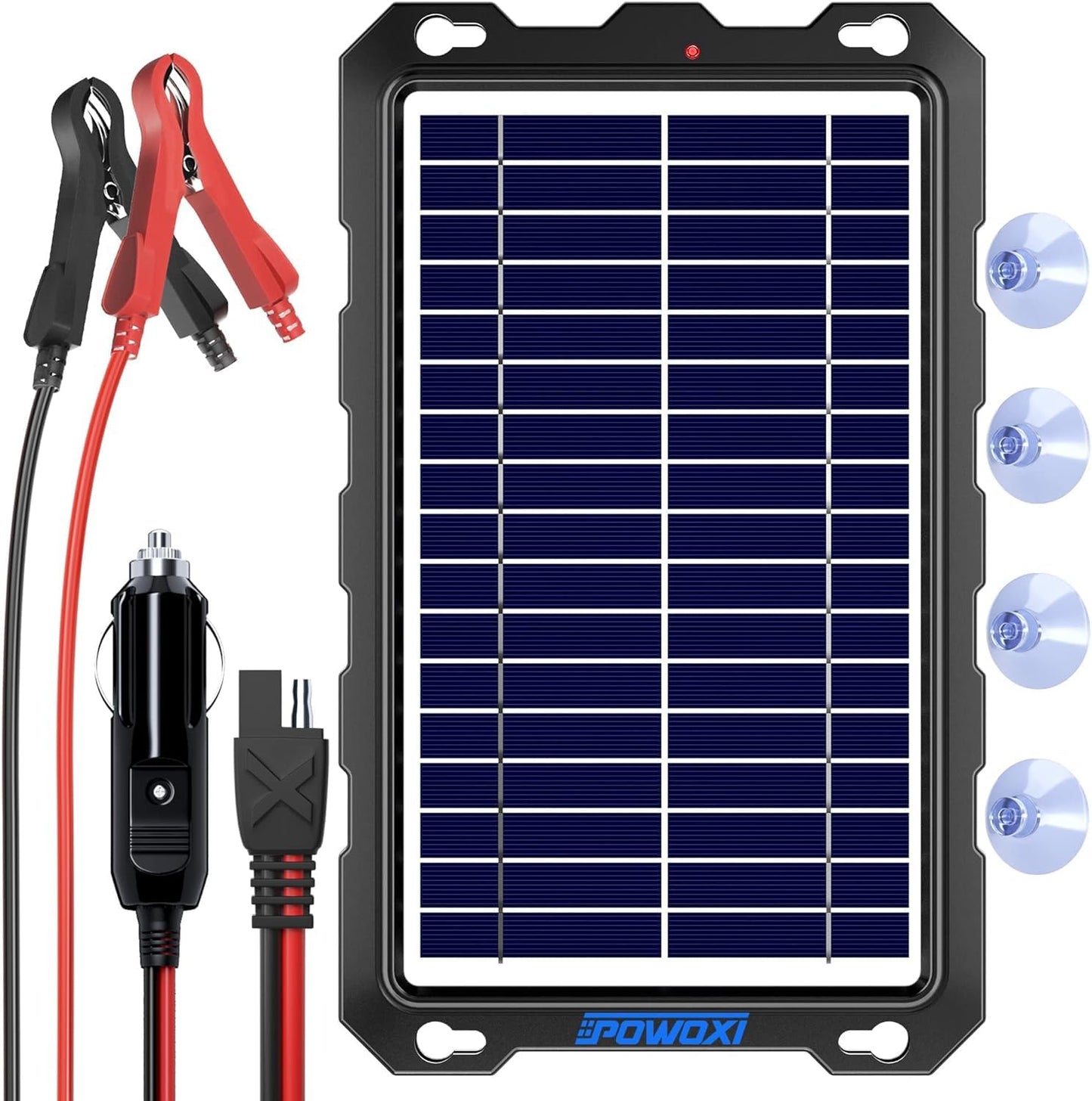 POWOXI Upgraded 7.5W-Solar-Battery-Trickle-Charger-Maintainer-12V Portable Waterproof Solar Panel Trickle Charging Kit for Car, Automotive, Motorcycle, Boat, Marine, RV,Trailer, Snowmobile, etc.