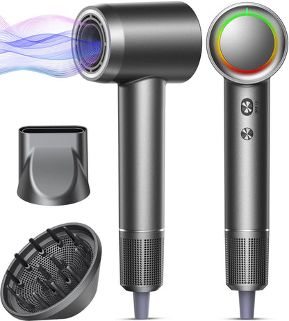 Hair Dryer - 1 Min Fast Drying, High-Speed Blow Dryer with 500 Million Negative Ions, No Heat Damage, Lightweight, Professional Hairdryer with Diffuser & Nozzle for Valentine's Day Gifts, Gunmetal